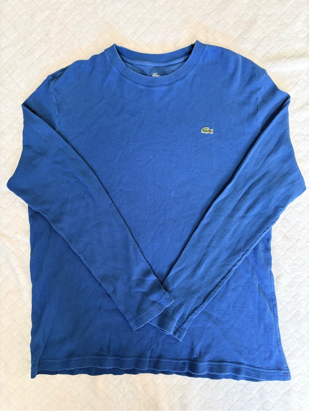 Lacoste Mens Size 7 XXL Blue Waffle Knit Thermal Long Sleeve Shirt